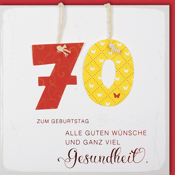 70. Geburtstag Quadratische Glückwunschkarte mit Umschlag 70 Gute Wünsche Viel Glück