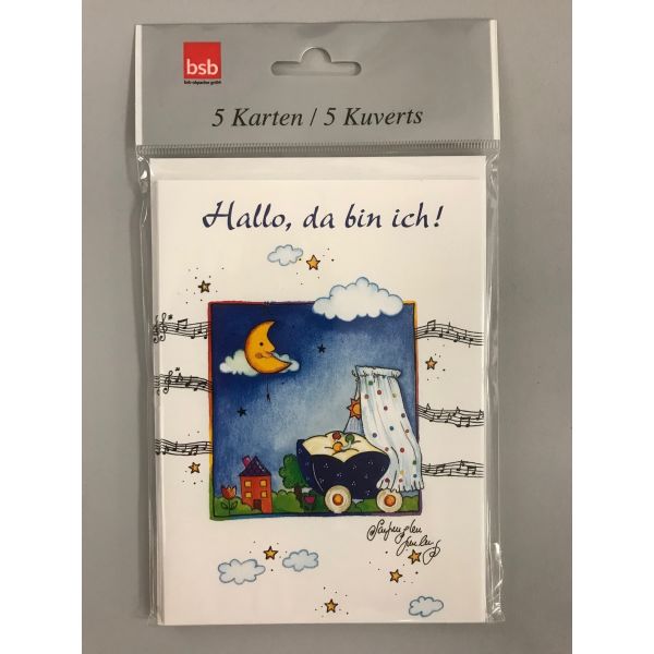 Geburt Ereignis Geburtsanzeige 5 Karten 5 Umschläge im Beutel  Hallo, da bin ich
