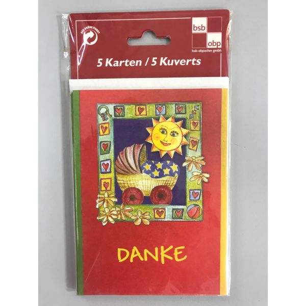 Geburt Ereignis Danksagung Geburt 5 Karten 5 Umschläge  Kinderwagen DANKE