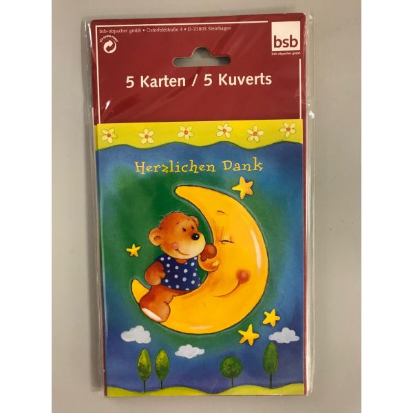 Geburt Ereignis Danksagung Geburt 5 Karten 5 Umschläge  Mond Herzlichen Dank