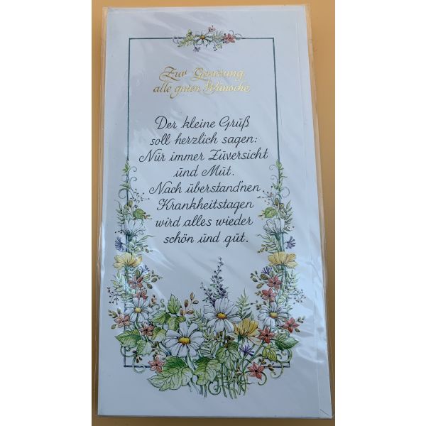 A Genesung Grußkarte mit Umschlag DIN Lang  Spruch Blumen Gute Wünsche