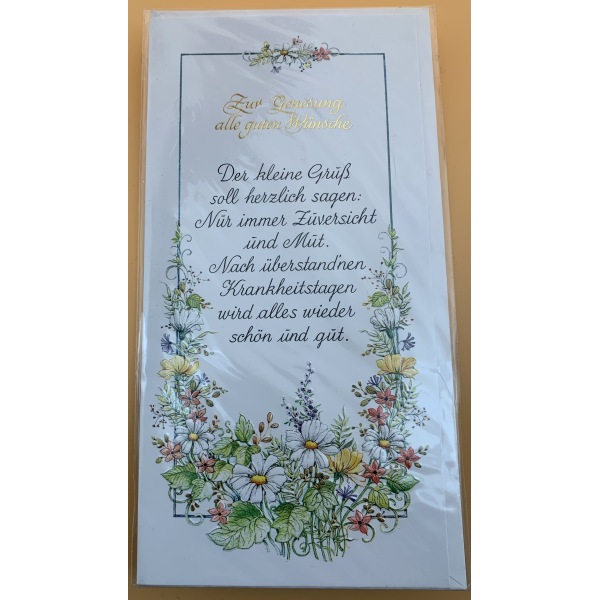 A Genesung Grußkarte mit Umschlag DIN Lang  Spruch Blumen Gute Wünsche