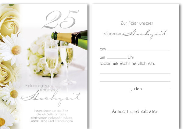 Einladung - 5 Einladungskarten im Format 10,5 x 15 cm mit 5 Umschlägen - Silberhochzeit - Verlag Dominique