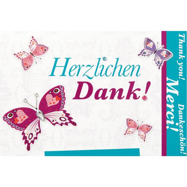 Danke 3D Pop-Up Grußkarte mit Umschlag Schmetterlinge Herzlichen Glückwunsch