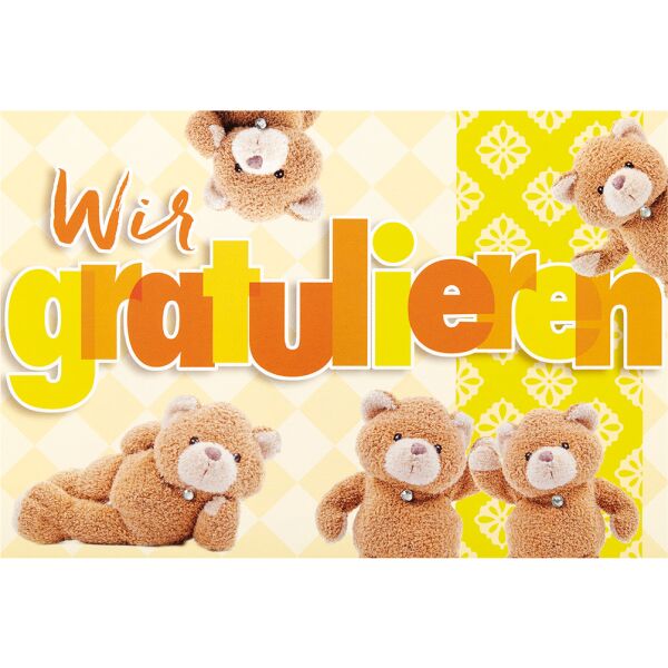 Allgemeine Wünsche 3D Pop-Up Grußkarte mit Umschlag Teddybären Wir gratulieren