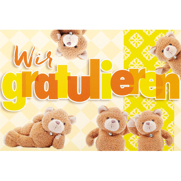 Allgemeine Wünsche 3D Pop-Up Grußkarte mit Umschlag Teddybären Wir gratulieren