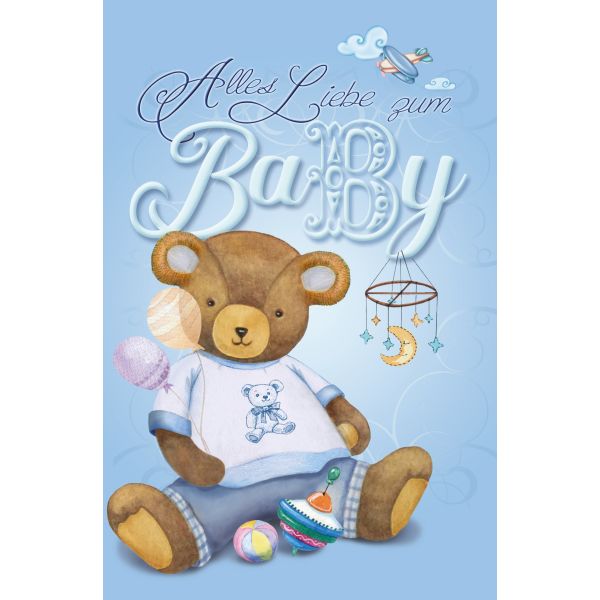 Geburt Baby Freudiges Ereignis Glückwunschkarte mit Umschlag Teddy, Junge