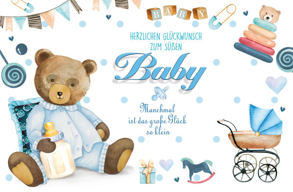 Geburt – Baby – Freudiges Ereignis - Glückwunschkarte im Format 11,5 x 17 cm mit Umschlag - Junge