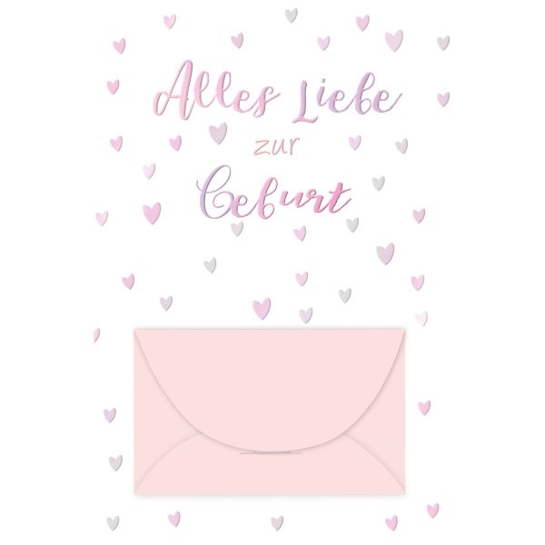 Geburt Baby Geldgeschenkkarte mit Umschlag Rosa Alles Liebe zur Geburt