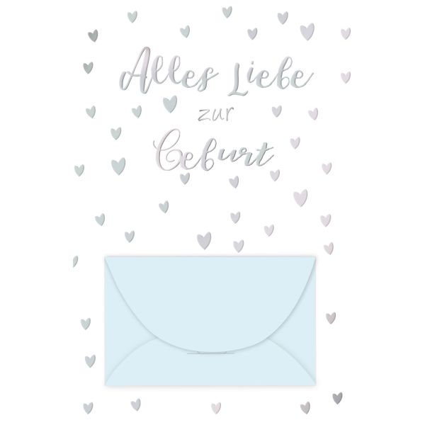 Geburt Baby Geldgeschenkkarte mit Umschlag Blau Alles Liebe zur Geburt