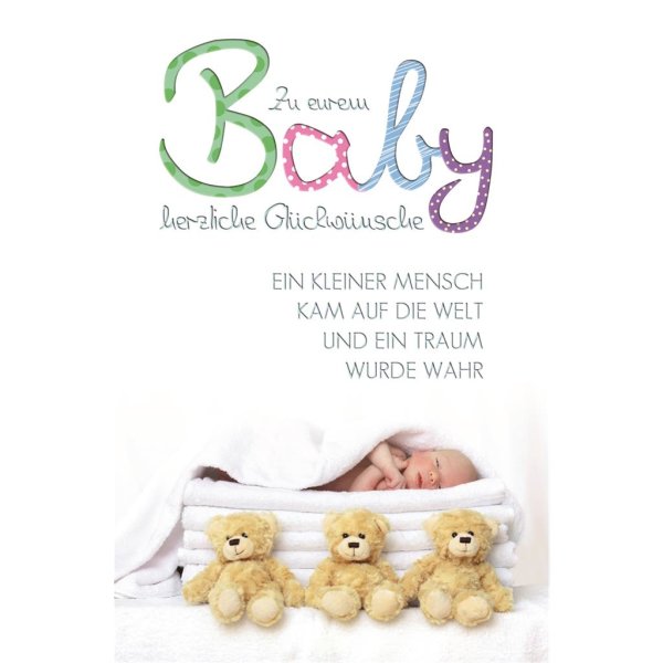 Geburt – Baby – Freudiges Ereignis - Glückwunschkarte im Format 11,5 x 17 cm mit Umschlag - Zu eurem Baby herzliche Glückwünsche