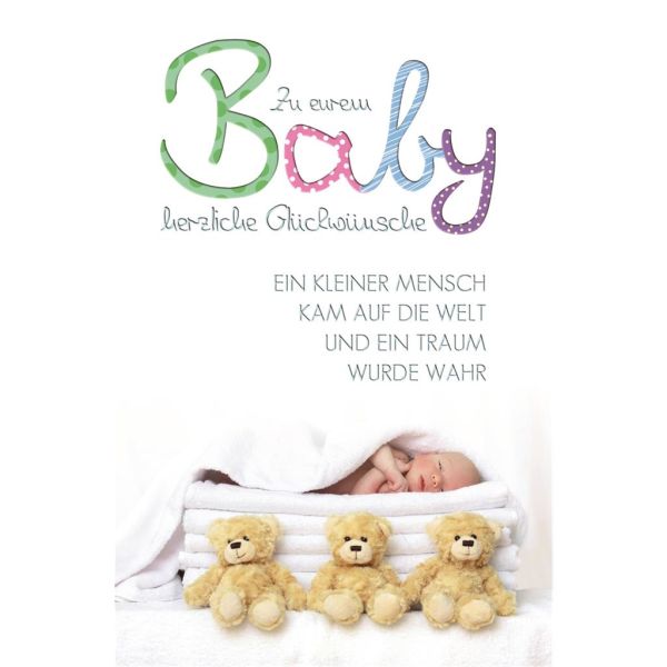Geburt Baby Freudiges Ereignis Glückwunschkarte mit Umschlag Zu eurem Baby herzliche Glückwünsche