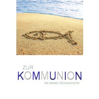 Kommunion Karte mit Umschlag Fisch in Sand gezeichnet am...