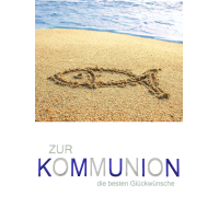 Kommunion Karte mit Umschlag Fisch in Sand gezeichnet am...