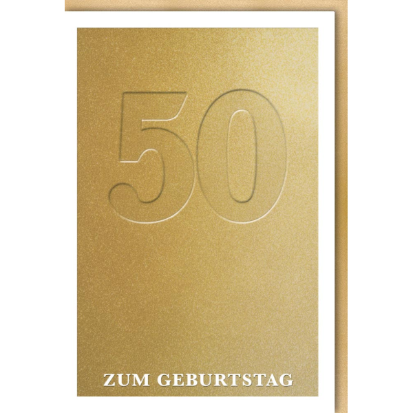 50. Zahlengeburtstag Glückwunschkarte 50 Goldene Schrift