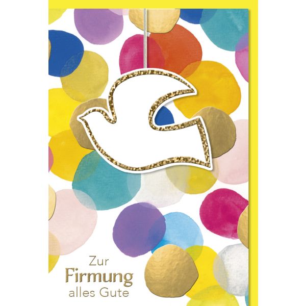 Firmung Karte mit Umschlag Taube, bunte Punkte