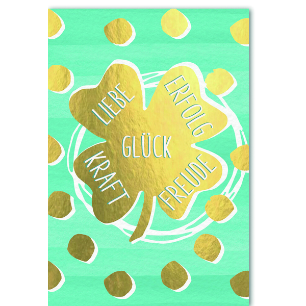 Allgemeine Wünsche Glückwunschkarte mit Umschlag Goldenes Kleeblatt Liebe Erfolg Glück Kraft Freude