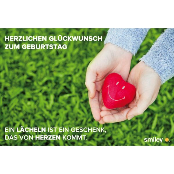 Geburtstag Smiley Glückwunschkarte mit Umschlag Herzstein mit Smiley in Händen