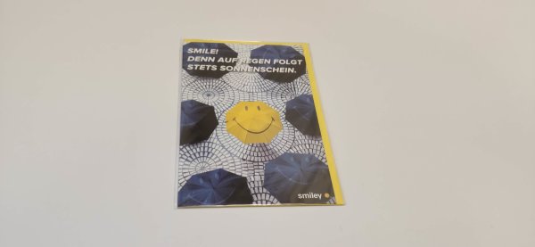 Allgemeine Wünsche – Glückwunschkarte im Format 11,5 cm x 17,5 cm mit Umschlag – Serie: Smiley – Regenschirmsmiley