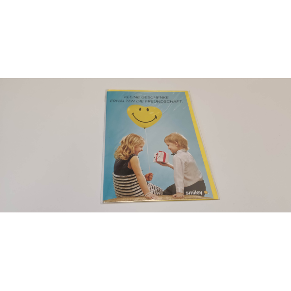 A - Allgemeine Wünsche Smiley Grußkarte mit Umschlag 2 Kinder mit Smileyballon