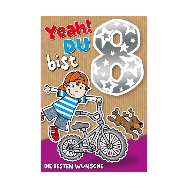 8. Geburtstag Glückwunschkarte mit Briefumschlag Fahrrad Junge
