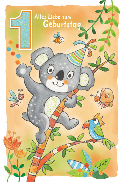 1. Geburtstag Glückwunschkarte im Format 11,5 x 17 cm mit Briefumschlag