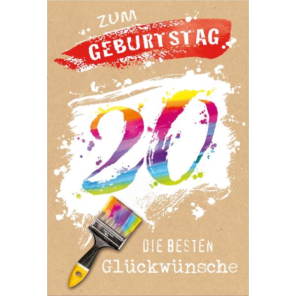 20. Geburtstag – Zahlengeburtstag – Glückwunschkarte im Format 11,5 x 17 cm im Briefumschlag