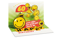 60.Geburtstag -  PopUp-Card - Klappkarte mit 3D-Innenleben - Grußkarte mit Briefumschlag im Format: 11,5 x 17 cm  - Happy Birthday 60 – Smiley