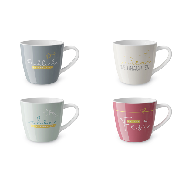 Weihnachten Maxibecher Set 4 Motive a 3 Stück CosyXmas Geschenke für Dich Kaffeebecher mit Botschaft Geschenkartikel La Vida