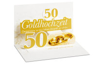 Goldhochzeit -  PopUp-Card - Klappkarte mit 3D-Innenleben - Grußkarte mit Briefumschlag im Format: 11,5 x 17 cm  - Zur Goldhochzeit – Ringe – BSB