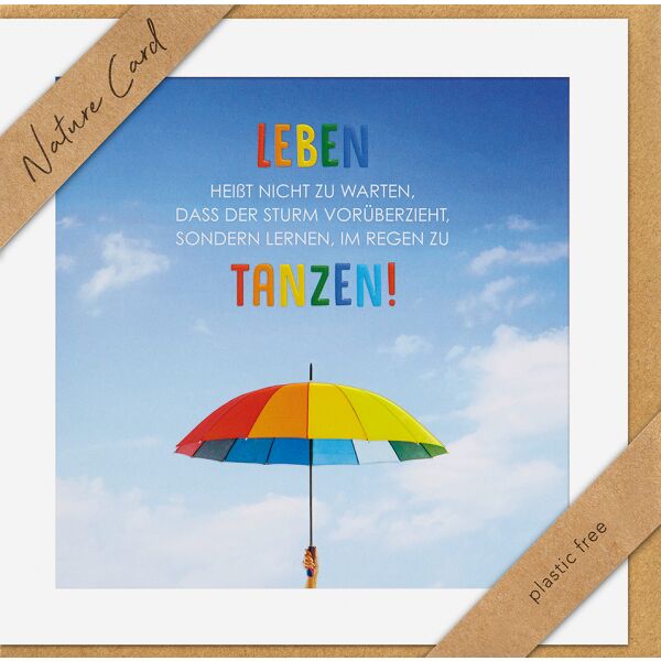 Allgemeine Wünsche Nature Cards Quadratische unverpackte Glückwunschkarte mit Umschlag Regenbogen Regenschirm