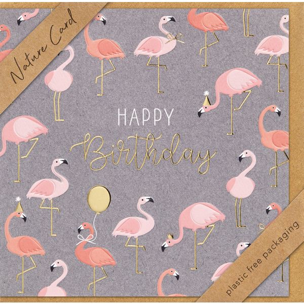 Geburtstag Nature Cards Quadratische unverpackte Glückwunschkarte mit Umschlag Flamingos Happy Birthday