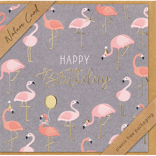 Geburtstag Nature Cards Quadratische unverpackte Glückwunschkarte mit Umschlag Flamingos Happy Birthday