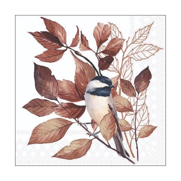 Cocktail Servietten 25 x 25 cm 3-lagig 20 Servietten Lovely chickadee white Vogel auf Ast weiss