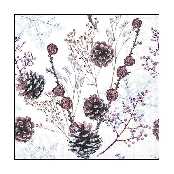Weihnachten Servietten Lunch 33 x 33 cm 3-lagig 20 Servietten Pine cones white Tannenzapfen