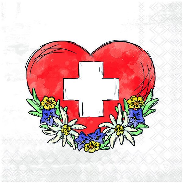 Schweiz Servietten Lunch 33 x 33 cm 3-lagig 20 Servietten Swiss heart Schweizer Herz