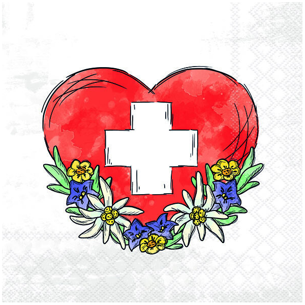 Schweiz Servietten Lunch 33 x 33 cm 3-lagig 20 Servietten Swiss heart Schweizer Herz
