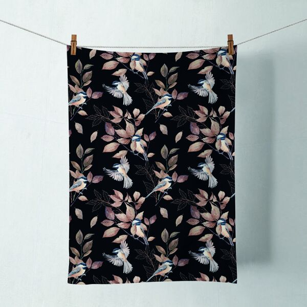 Geschirrtuch Format: 50 cm x 70 cm 1 Geschirrtuch pro Packung Lovely chickadee black Vogel auf Ast schwarz