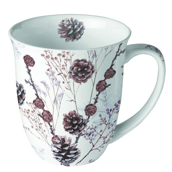 A Becher Mug 0.4 L Fine Bone China Ø 10 cm x H 10,5 cm Pine cones white Tannenzapfen