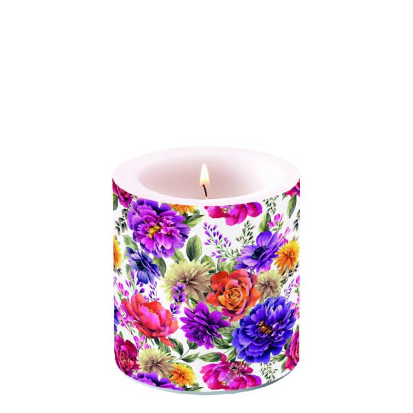 Kerze klein Ø 7,5 cm x 9 cm Anne white Anne weiss Blumen