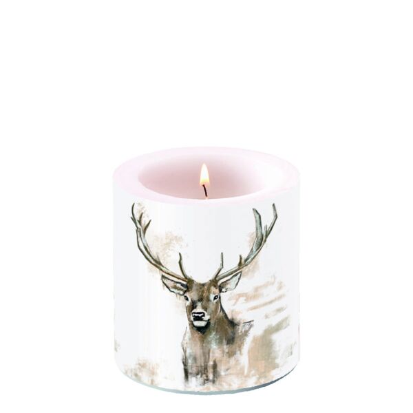 Kerze klein Ø 7,5 cm x 9 cm Brenndauer 35 Std. Antlers Hirsch mit Geweih