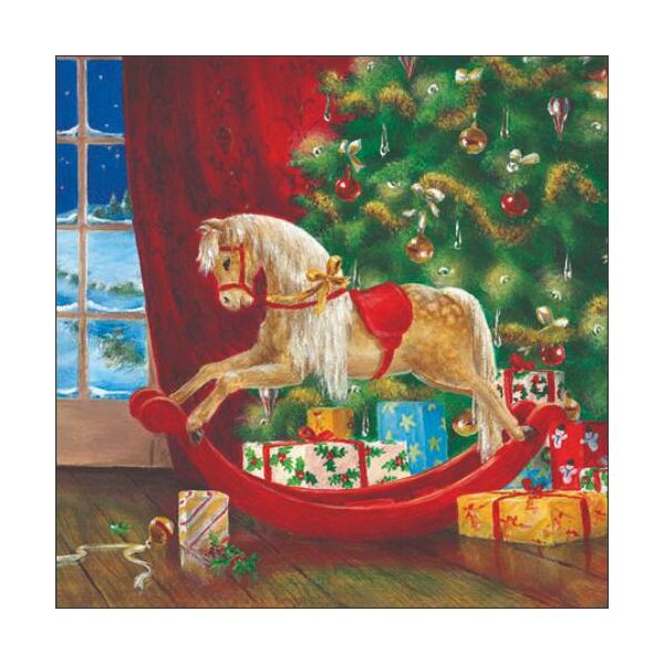 Weihnachten Cocktail Servietten 25 x 25 cm 3-lagig 15 Servietten Wooden rocking horse Holzpferd