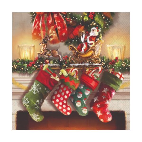 Weihnachten Cocktail Servietten 25 x 25 cm 3-lagig 15 Servietten Hanging stockings hängende Geschenke