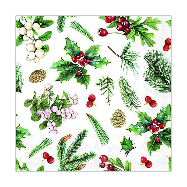 Weihnachten Servietten Lunch 33 x 33 cm 3-lagig 20 Servietten Winter greenery white