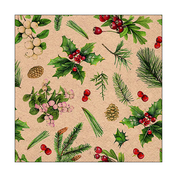 A-2026 Weihnachten Servietten Lunch Napkin Lunch Format: 33 x 33 cm 3-lagig 20 Servietten Recycled Winter greenery nature