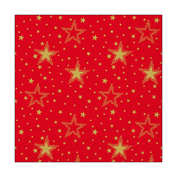 Weihnachten Servietten 33 x 33 cm 3-lagig 20 Servietten Night sky gold-red Sterne gold auf rot