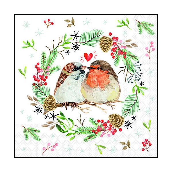 Weihnachten Servietten Format: 33 x 33 cm 3-lagig 20 Servietten Sparrow and robin
