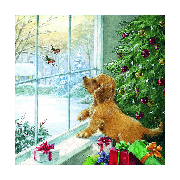 A Weihnachten Servietten Format: 33 x 33 cm 3-lagig 20 Servietten Dog watching birds
