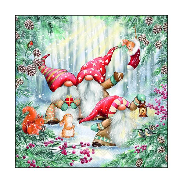 Weihnachten Servietten Format: 33 x 33 cm 3-lagig 20 Servietten Gnomes snowy forest