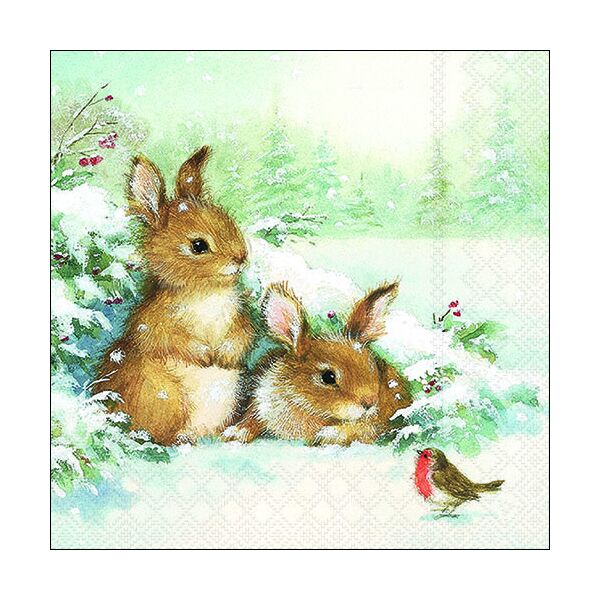 Weihnachten Servietten 33 x 33 cm 3-lagig 20 Servietten Friends in snow Hasen im Bau